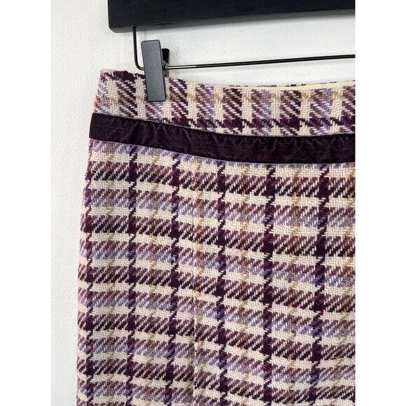 Loft Tweed Pleated Skirt Wool Blend Size 6 Purple Cream Plaid Mini - Picture 2 of 14